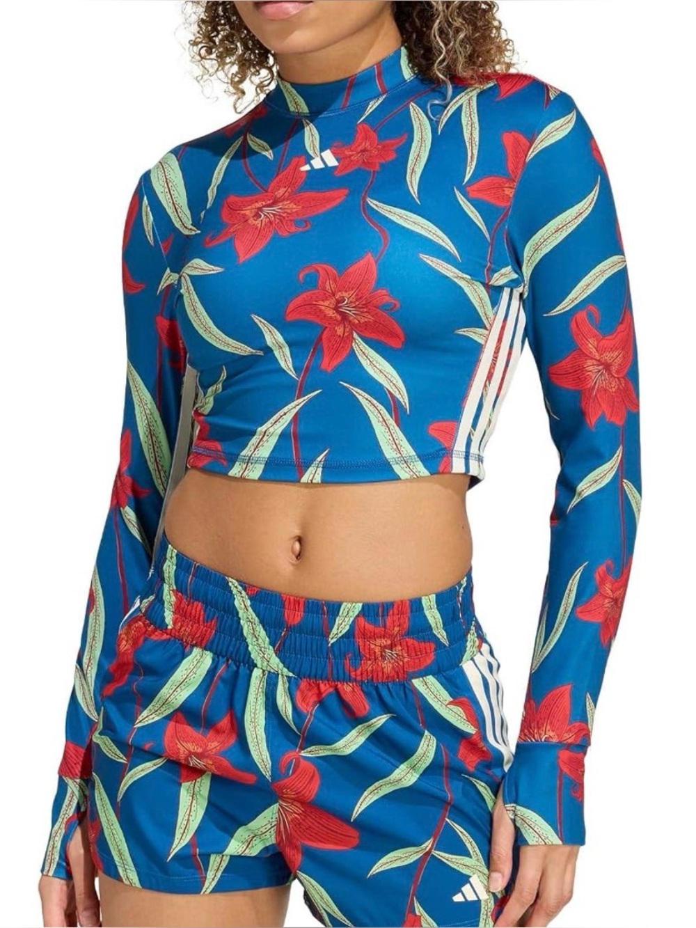 NWT- FARM RIO + Adidas LIMITED EDITION Crop Long Sleeve Mock Neck Training Top